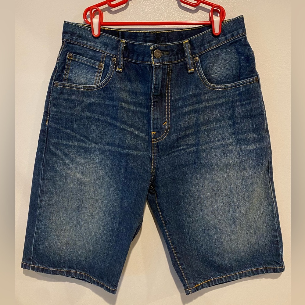 Levi's 569 Jean Shorts Mens 30 Blue Faded Whisker Distressed Preppy Denim Jorts